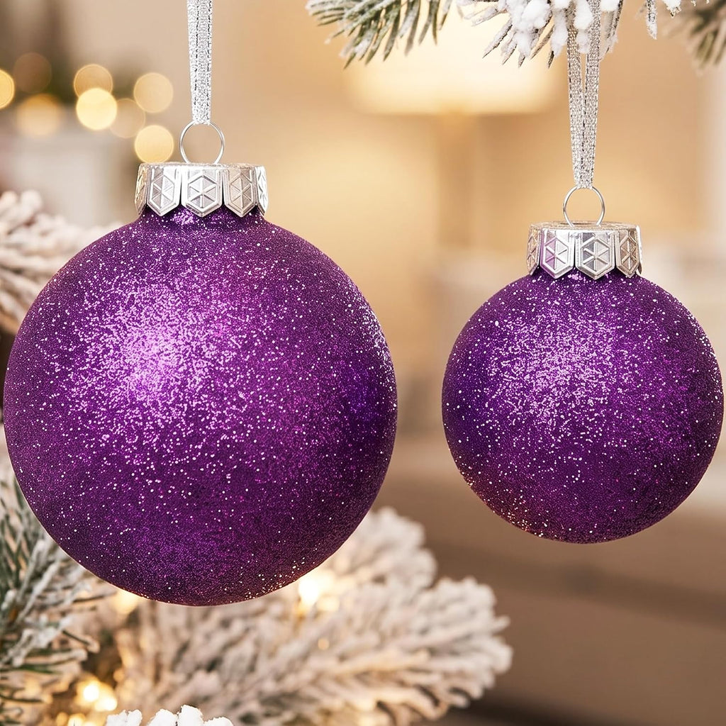 Purple Christmas Ornaments Ball Set for Tree Decor, Glitter