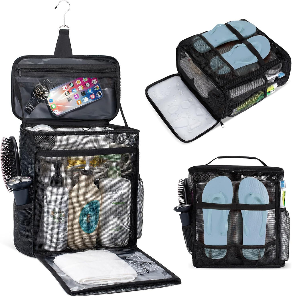 Portable Mesh Shower Caddy Bag for College Dorm Essentials Collapsible Shower Bag with Hanging Hook and Handle Quick Dry Large Capacity Shower Caddy Organizer Toiletry for Travel, Camping, Gym