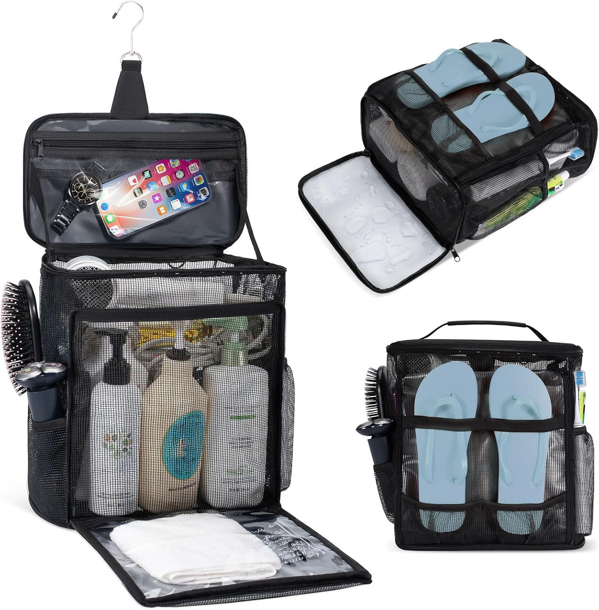Portable Mesh Shower Caddy Bag for College Dorm Essentials Collapsible Shower Bag with Hanging Hook and Handle Quick Dry Large Capacity Shower Caddy Organizer Toiletry for Travel, Camping, Gym