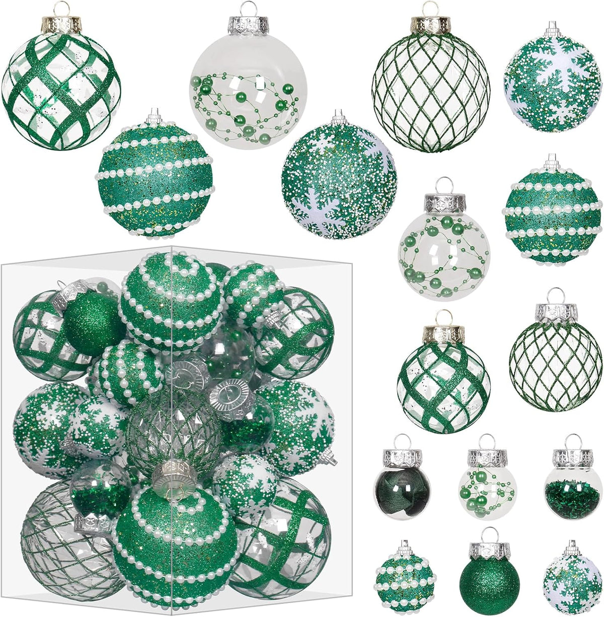 33PCS Green Christmas Ball Ornaments Set for Xmas Tree Decorations