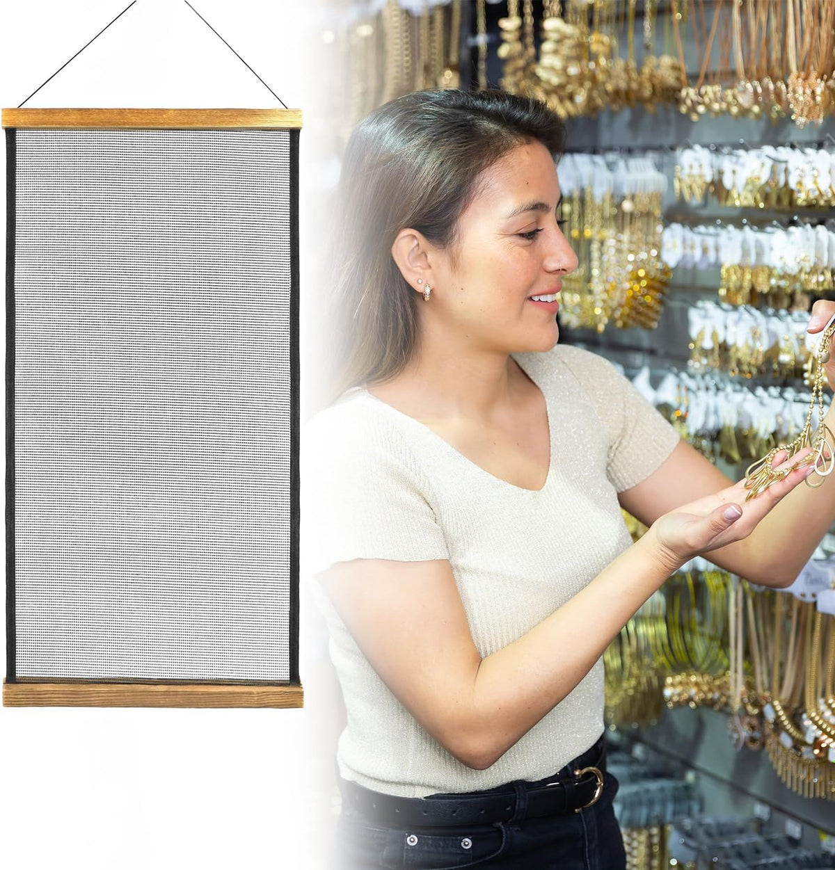 QWORK Earring Organizer Hanging Mesh, 2 Pack Wall Jewelry Organizer Necklaces Holder Rack for Earrings, Bracelets, Rings, Girls Hair Clips Hanger