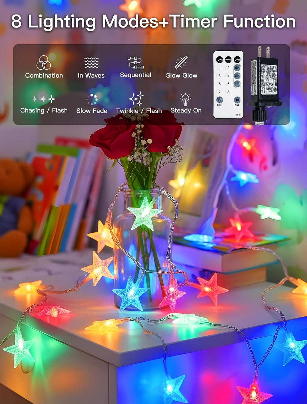 39FT 100 LED Multicolor Star String Lights Plug in