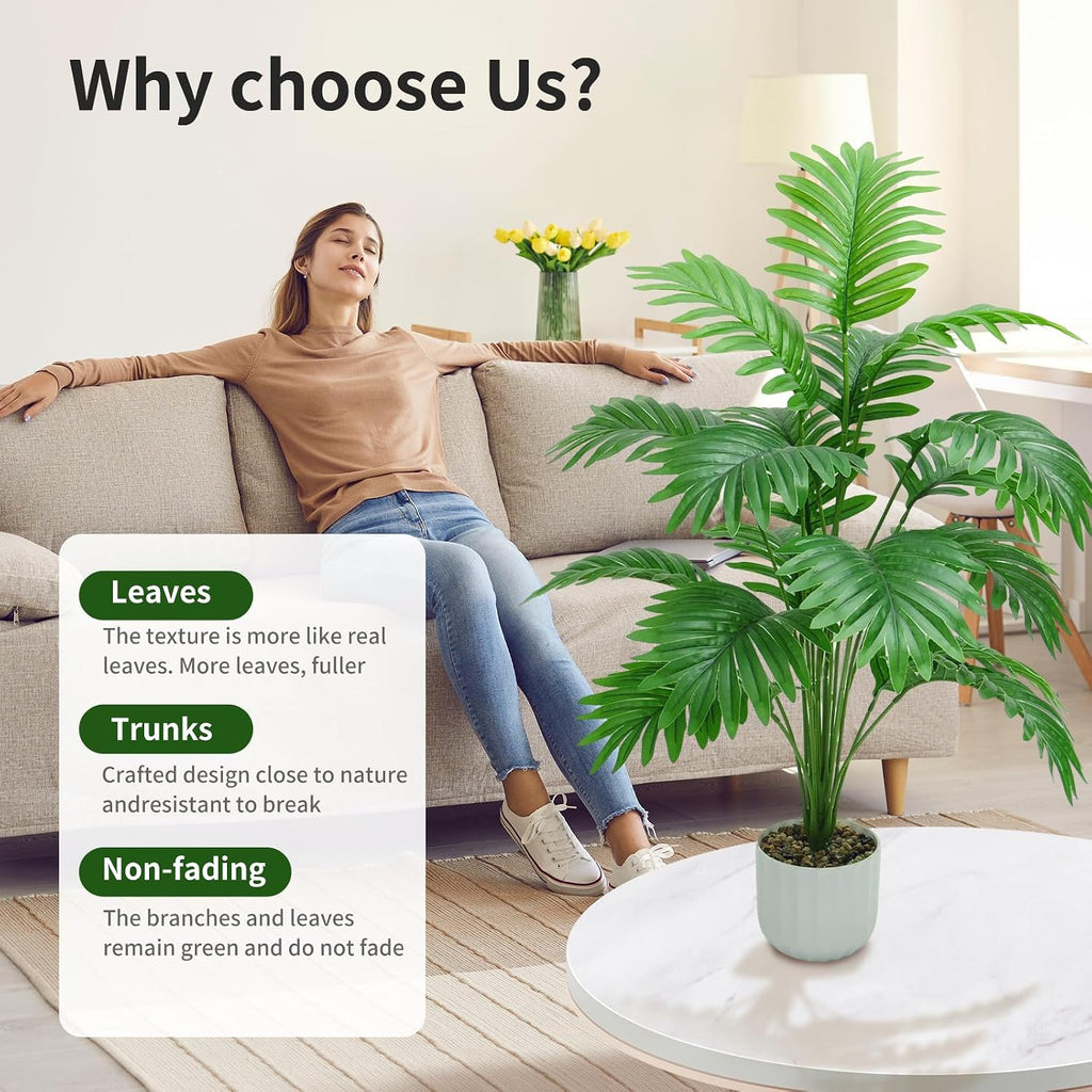 Freyalife 28“ Fake Plant Large Artificial Plam Tree for Indoor Room Decor,Faux Potted Plant for Home Offce Balcony Livingroom Bathroom Bedroom Outdoor Courtyard Decor