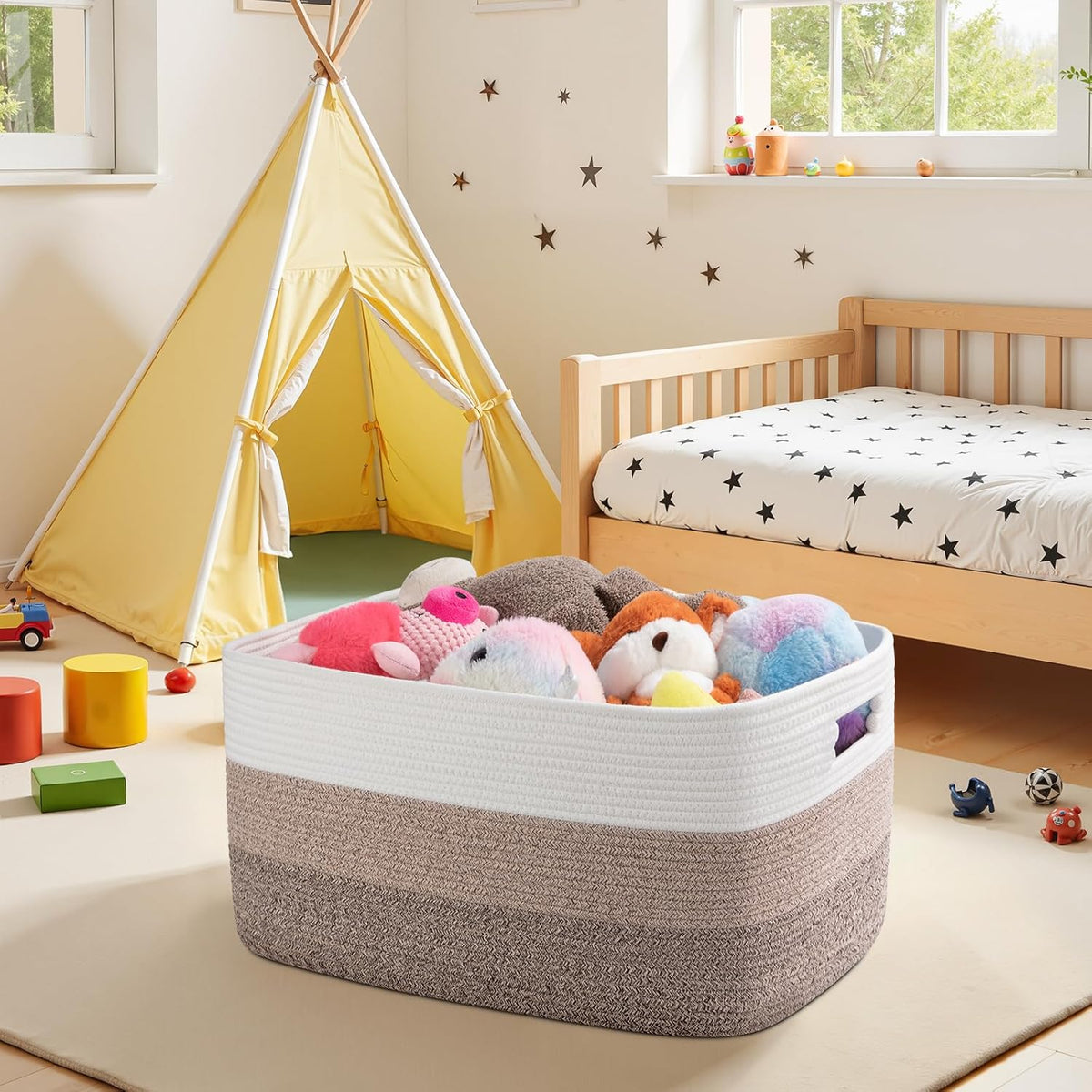 OIAHOMY Blanket Basket Laundry Basket Dog Toy Basket 75L Gradient Brown