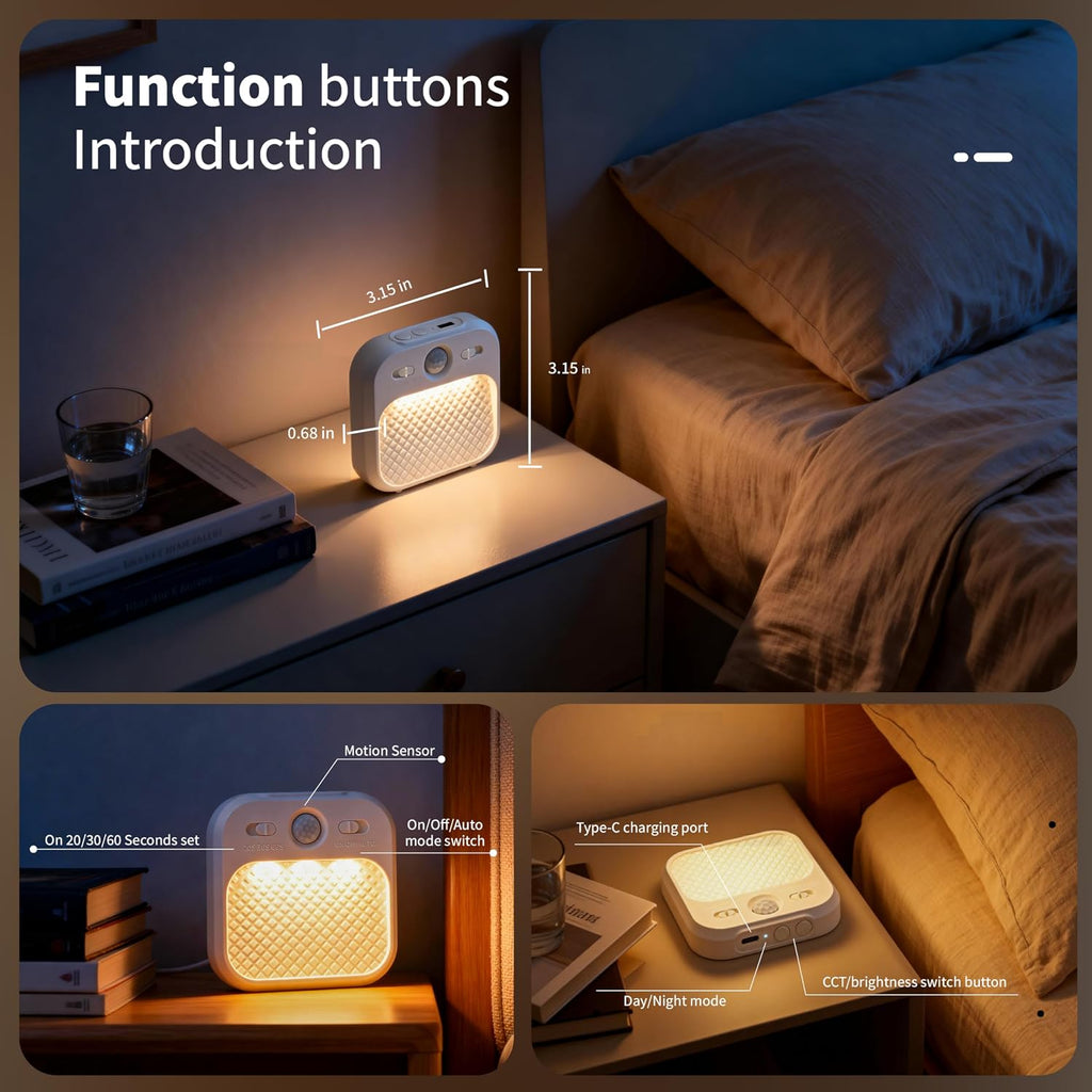 Rechargeable Motion Sensor Night Light, LED Cordless Stick On Wall Light for Stairs Bedroom Bathroom RV Cruise Ship Cabin