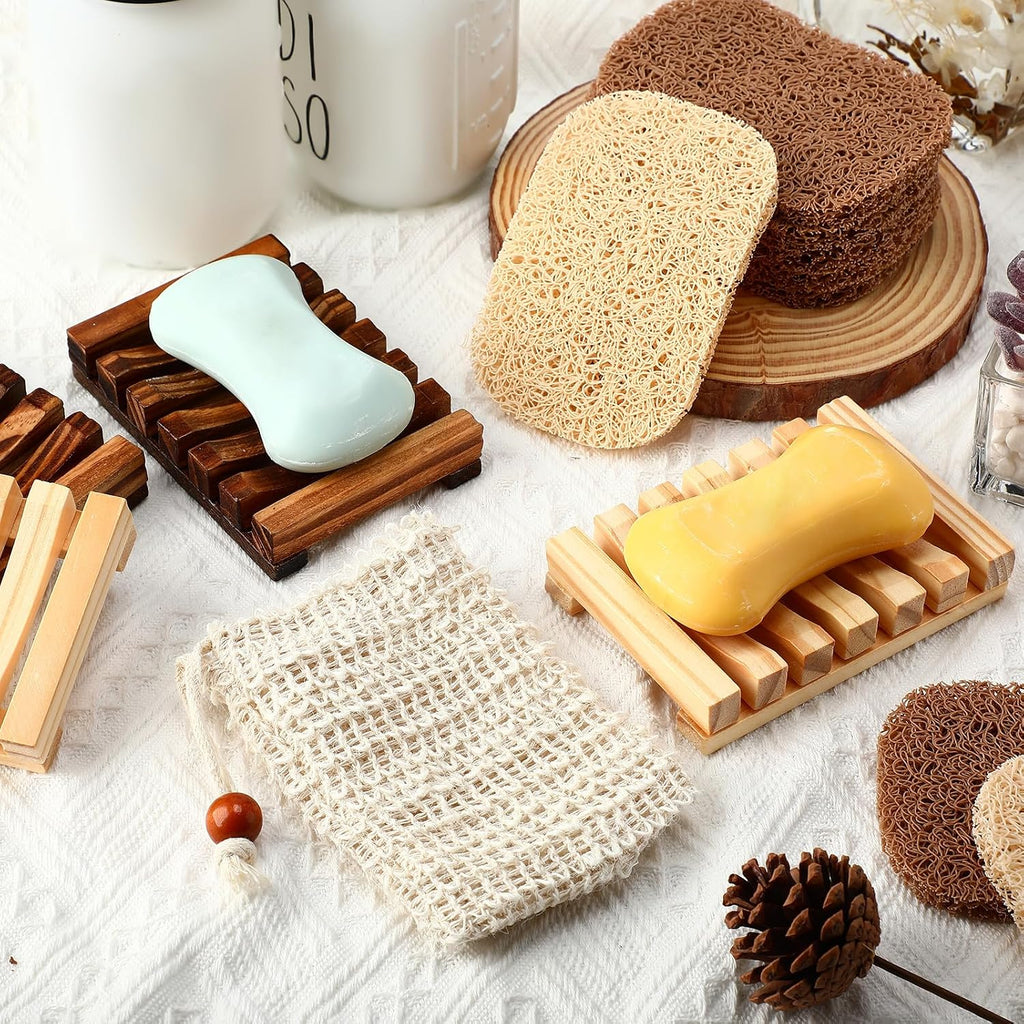 Baderke Soap Saver Wooden Dish Holder Bag and Pads, Mixed Color, 36 Pcs