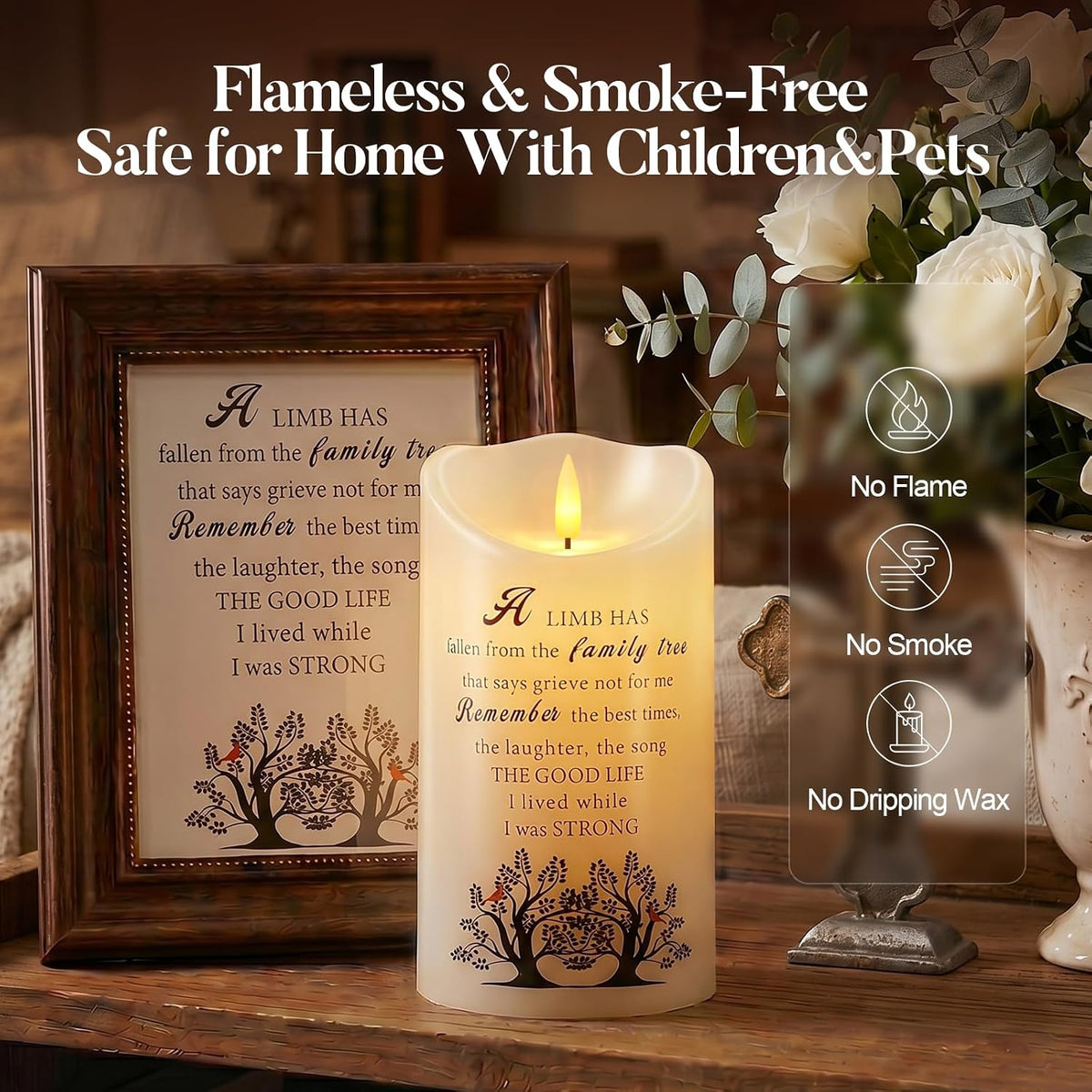 Homemory 4x7 Flameless Memorial Candle Sympathy Gifts for Loss of Loved One