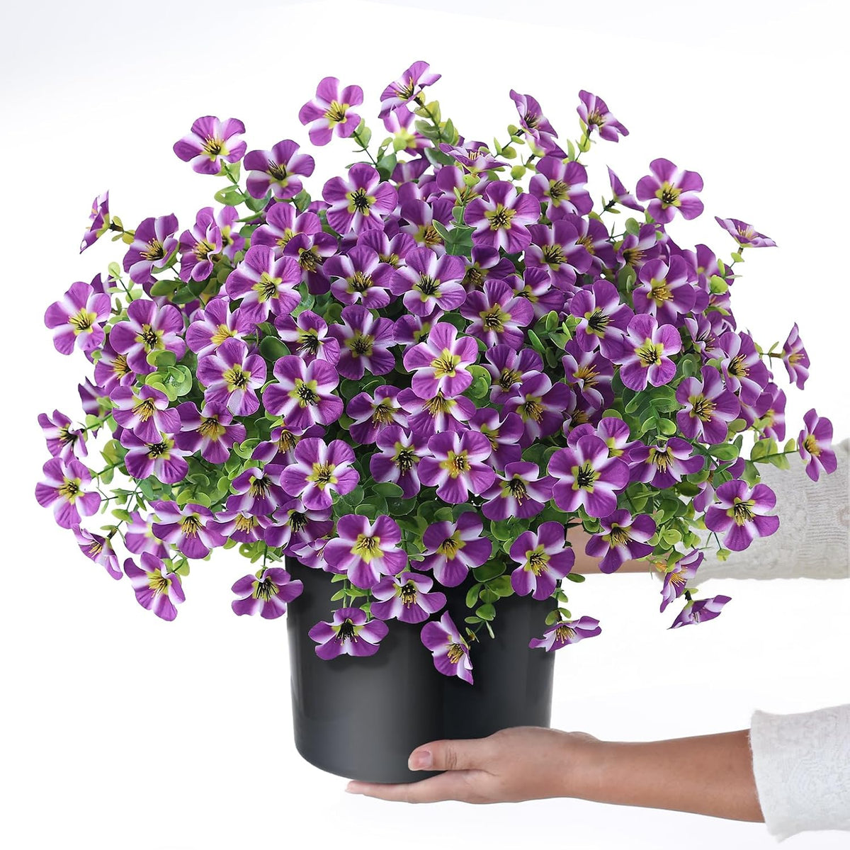 2 Pcs Artificial Flowers & Eucalyptus Topiary Trees for Porch (Purple)