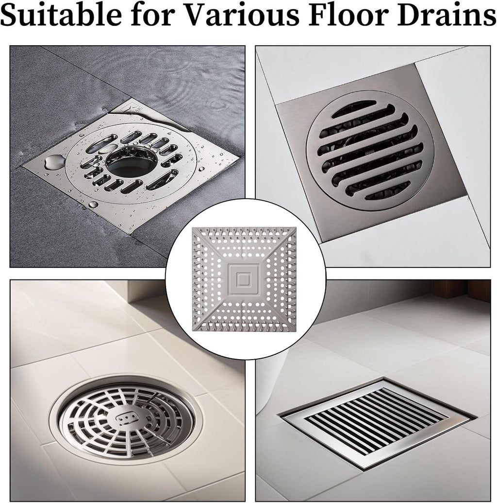 Square Silicone Shower Drain Hair Catcher, Grey