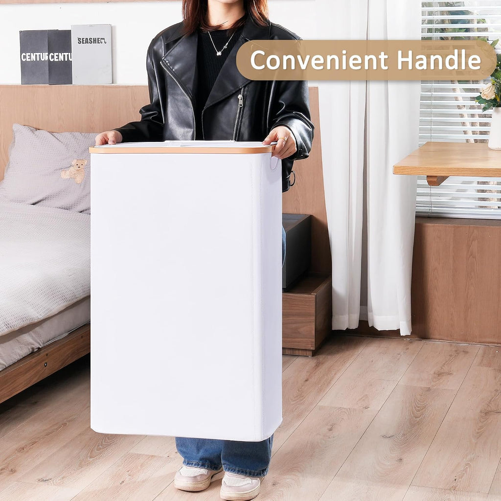 Vincona Slim Laundry Basket with Lid, Narrow Dirty Clothes Hampers for Laundry with Handle, Skinny Laundry Bin for Laundry Room, Dorm, Bedroom and Bathroom, 19.8 Gallon (75L) White