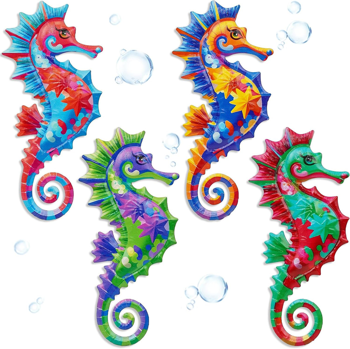 FaloStwer 4Pcs Metal Beach Wall Decor Art, 3D Lifelike Seahorse Wall Art Sculpture Hanging Decorations for Indoor Outdoor Garden Yard Living Room Bedroom Patio Balcony (Seahorse)