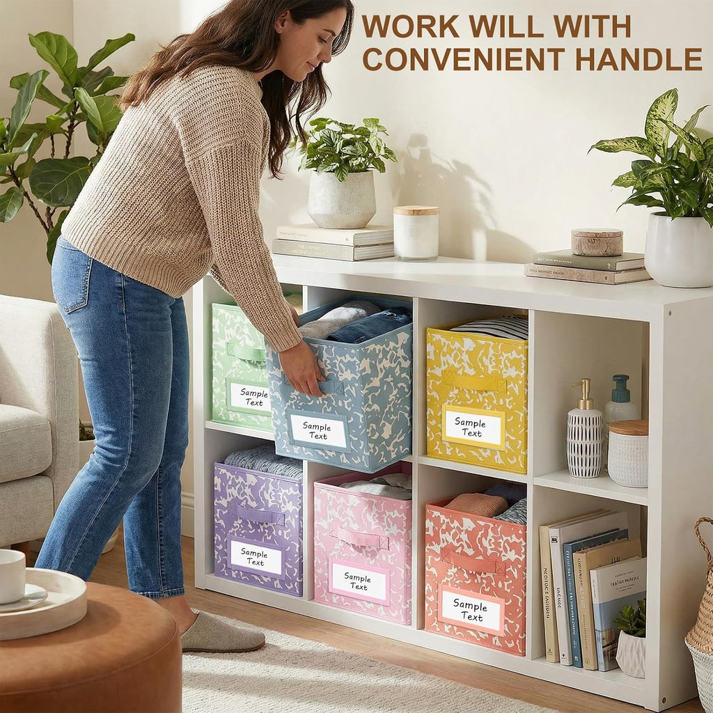 LemonRoad 6 Fabric Cube Storage Bin 11'' Classroom Bin, Macaron, Label