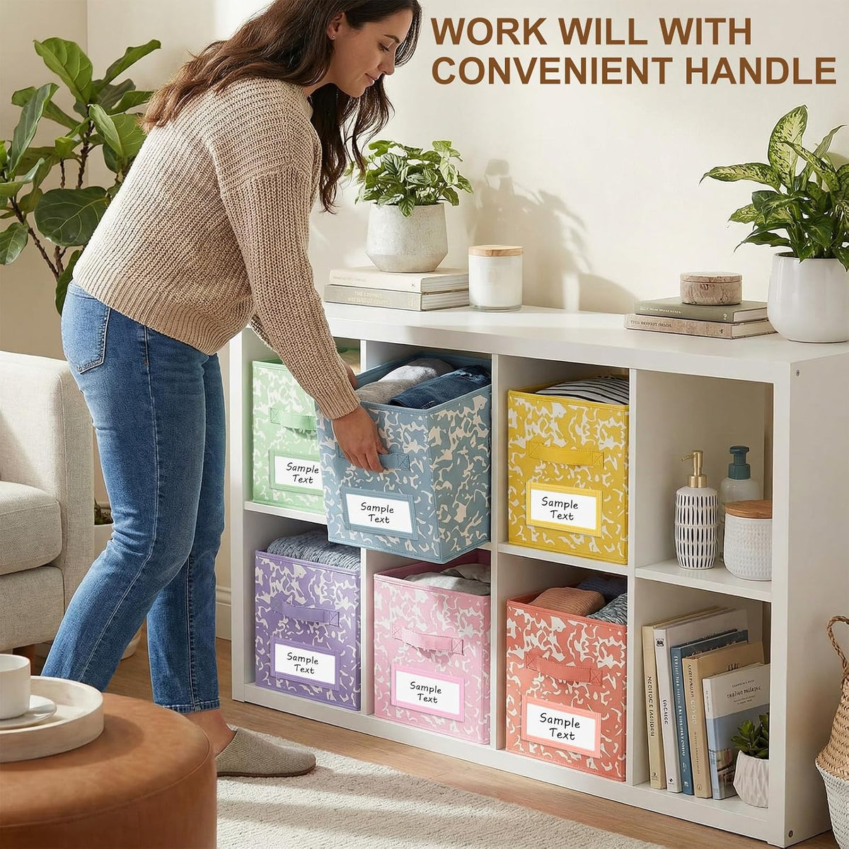 LemonRoad 6 Fabric Cube Storage Bin 11'' Classroom Bin, Macaron, Label