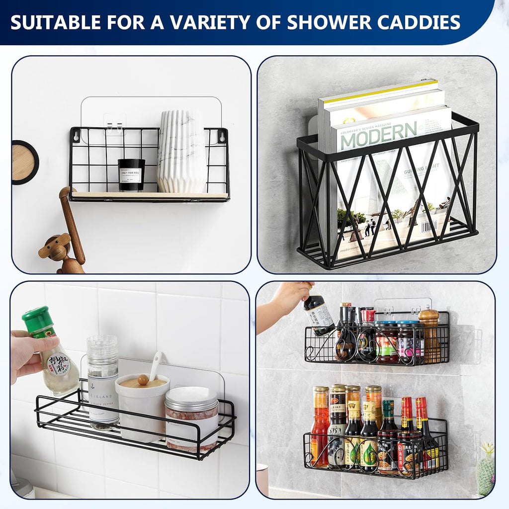 9-Pack Shower Caddy Adhesive Replacement, Transparent Adhesive Hooks Stickers, Strong Hook Strip for Shower Caddy Basket Shelf, Soap Holder, Bathroom Storage Corner Shelves, Kitchen Racks