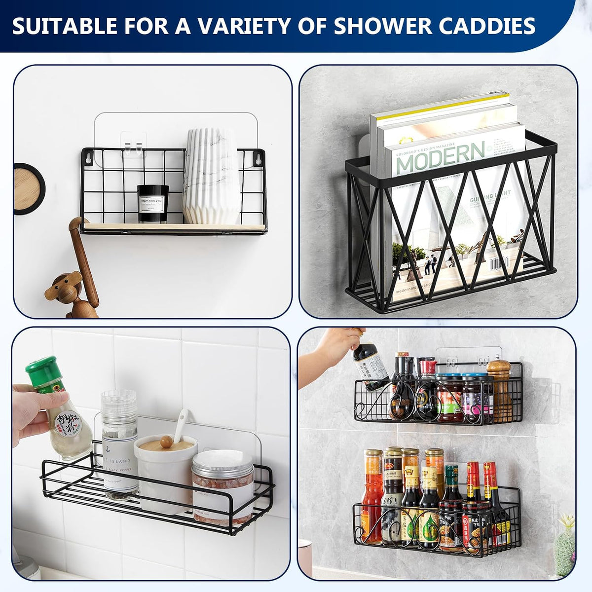 9-Pack Shower Caddy Adhesive Replacement, Transparent Adhesive Hooks Stickers, Strong Hook Strip for Shower Caddy Basket Shelf, Soap Holder, Bathroom Storage Corner Shelves, Kitchen Racks