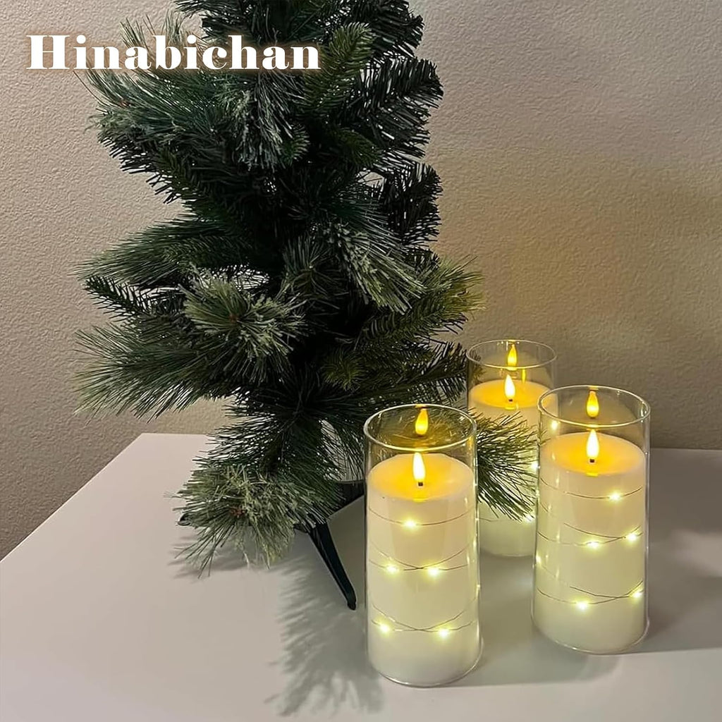 Flickering Flameless Candles with Remote Timer, 6pcs LED Battery Operated Candles with Embedded String Lights White, D3 H6