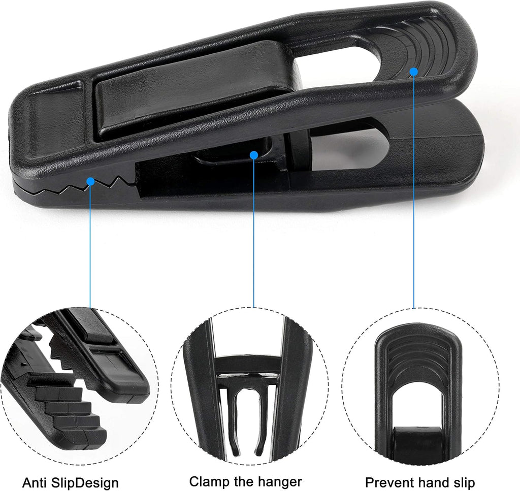 Tinfol Black Plastic Hanger Clips 40 Pack, Large Opening Pant Clips, Strong Pinch Grip Clip for Slim-line Clothes Hangers, Multi-Purpose Finger Clip for Skirt Pant Hangers