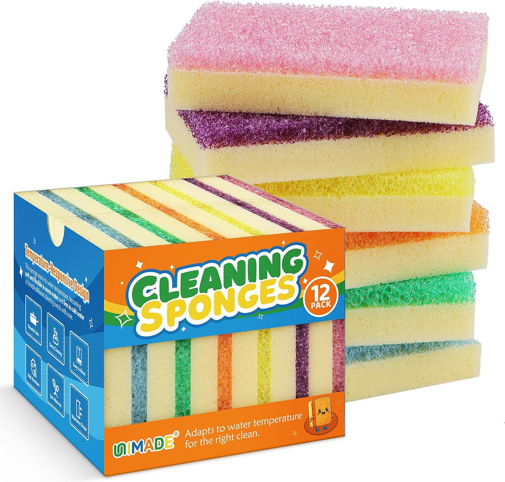 UNIMADE Scrub Sponge, Temperature Responsive Dual-Sided Cleaning Sponges