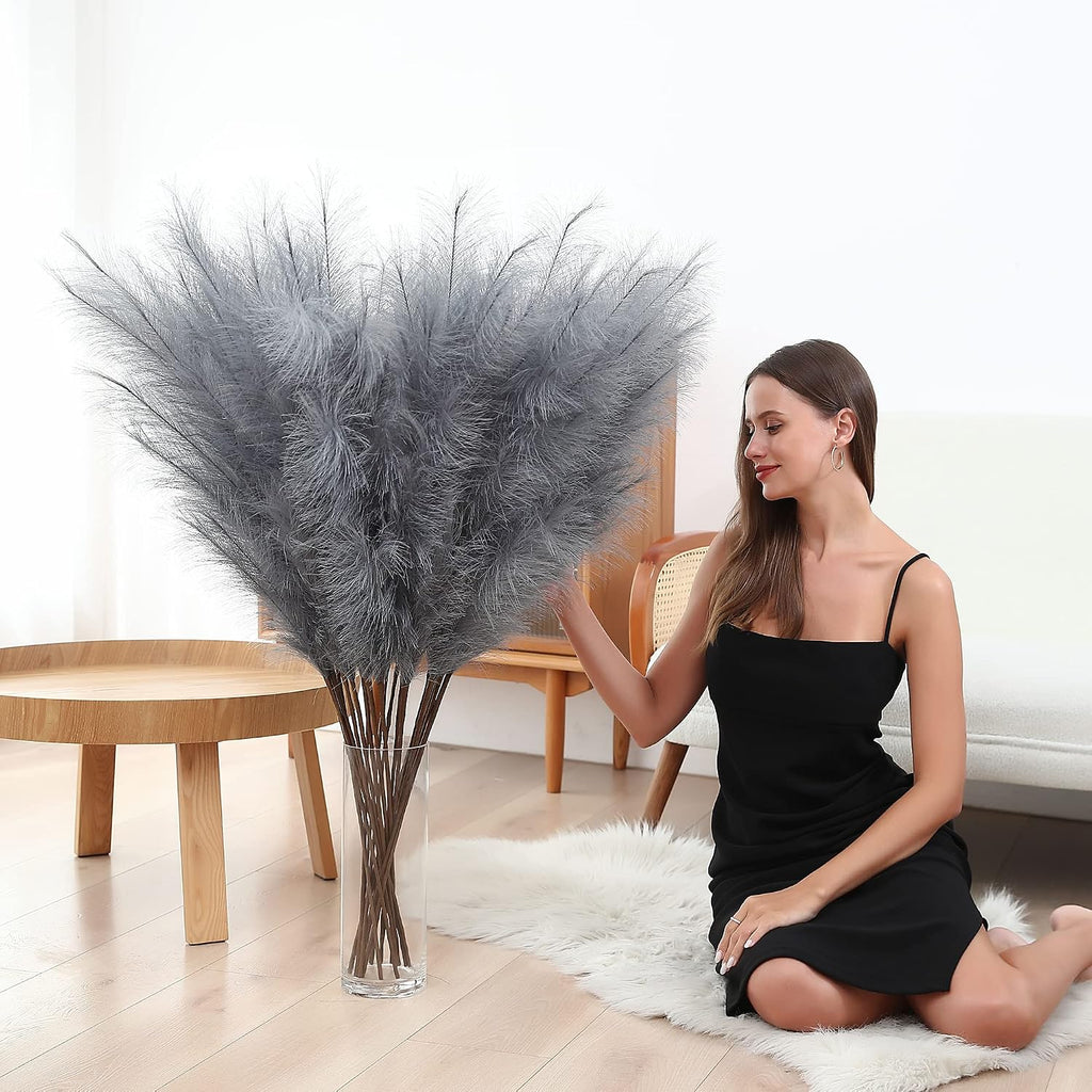 Wertuirk 8 Pcs 45 inch Tall Faux Grey Pampas Grass Decor