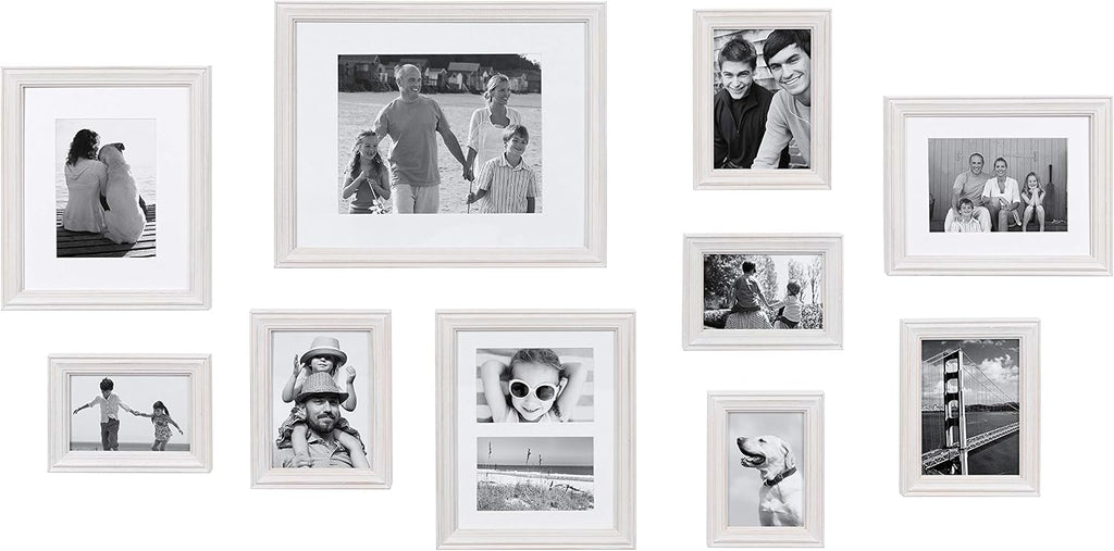 Kate and Laurel Bordeaux Modern Gallery Wall Kit, Set of 10 with Assorted Size Frames with White-Wash Finish