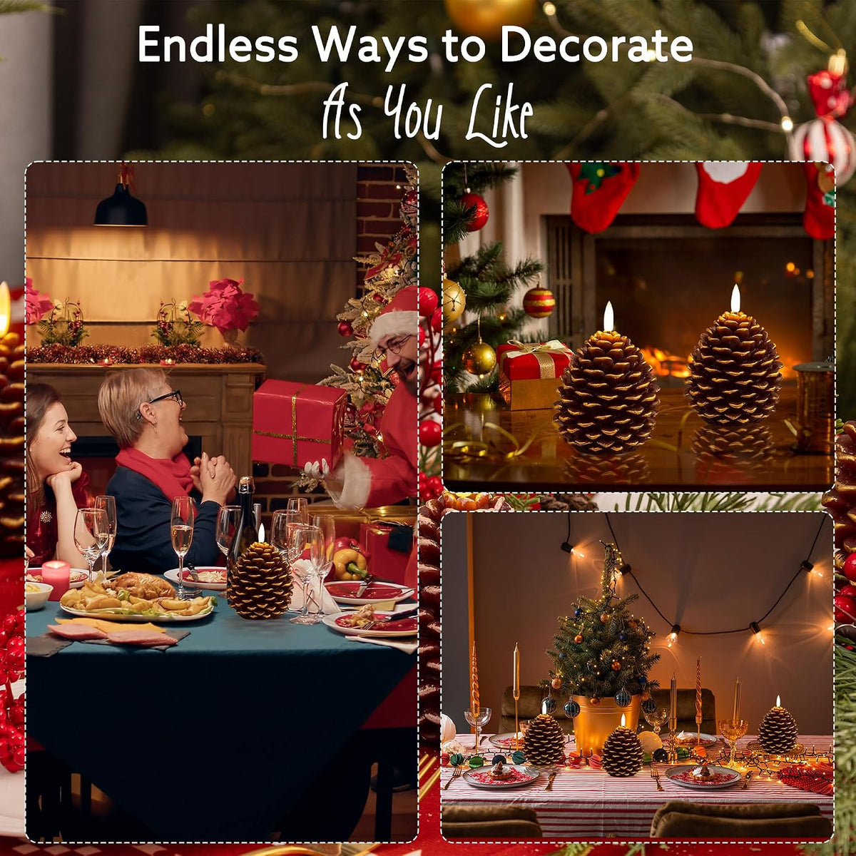 Christmas Flameless Pinecone Candles with Remote, Real Wax Pine Cone Candle