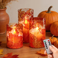 Fall Flameless Candles, 3 Pack Glass Pillar Candles, Maple Leaf