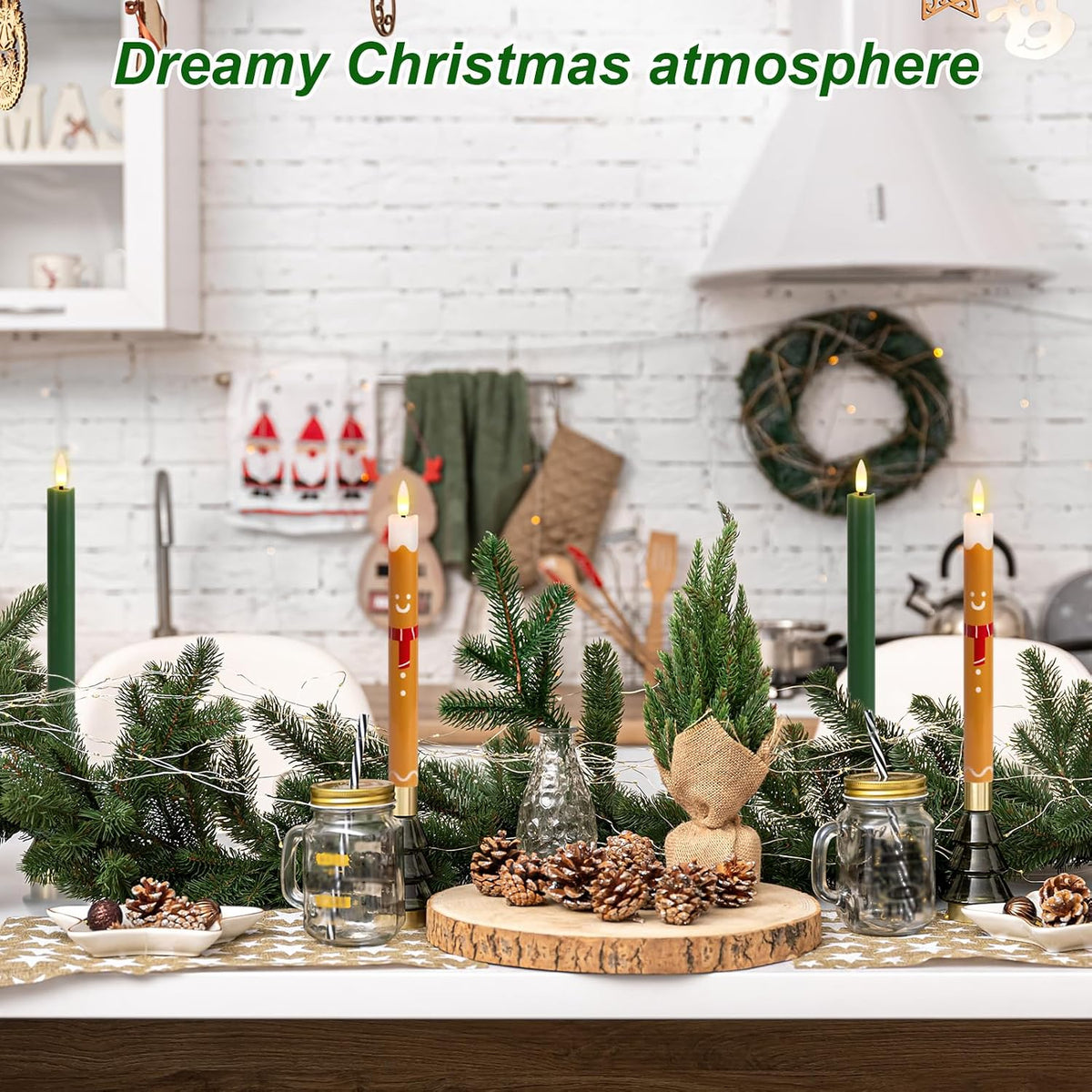 Gingerbread Man Christmas Flameless Taper Candles with Remote
