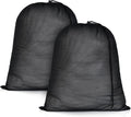 OTraki 20x24 inch Mesh Laundry Bags 2 Pack Fine Mesh Heavy Duty Drawstring Bag Washable Medium Toy Sack Washing Bag for Home Dorm Hotel Camp Beach Travel Storage Don't Drying, Melting 140-176℉ Black