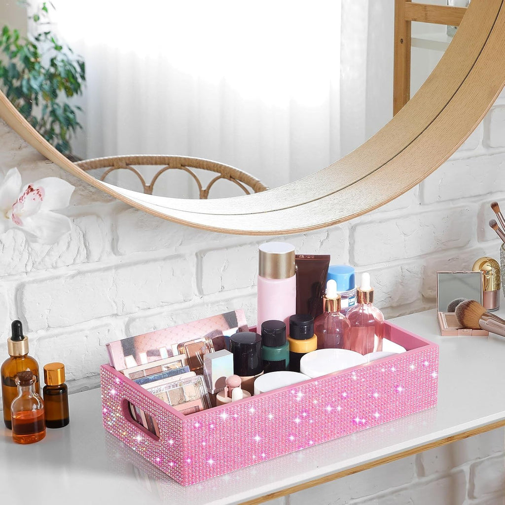 Honeydak Bathroom Basket, Rhinestone Toilet Tank Tray Pink