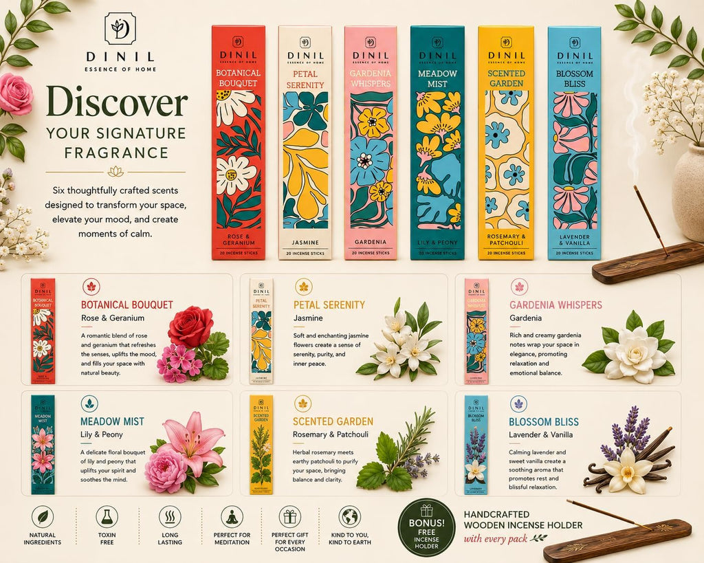 Dinil Whispering Wildflowers Incense Sticks Gift Set, 6 Floral Scents