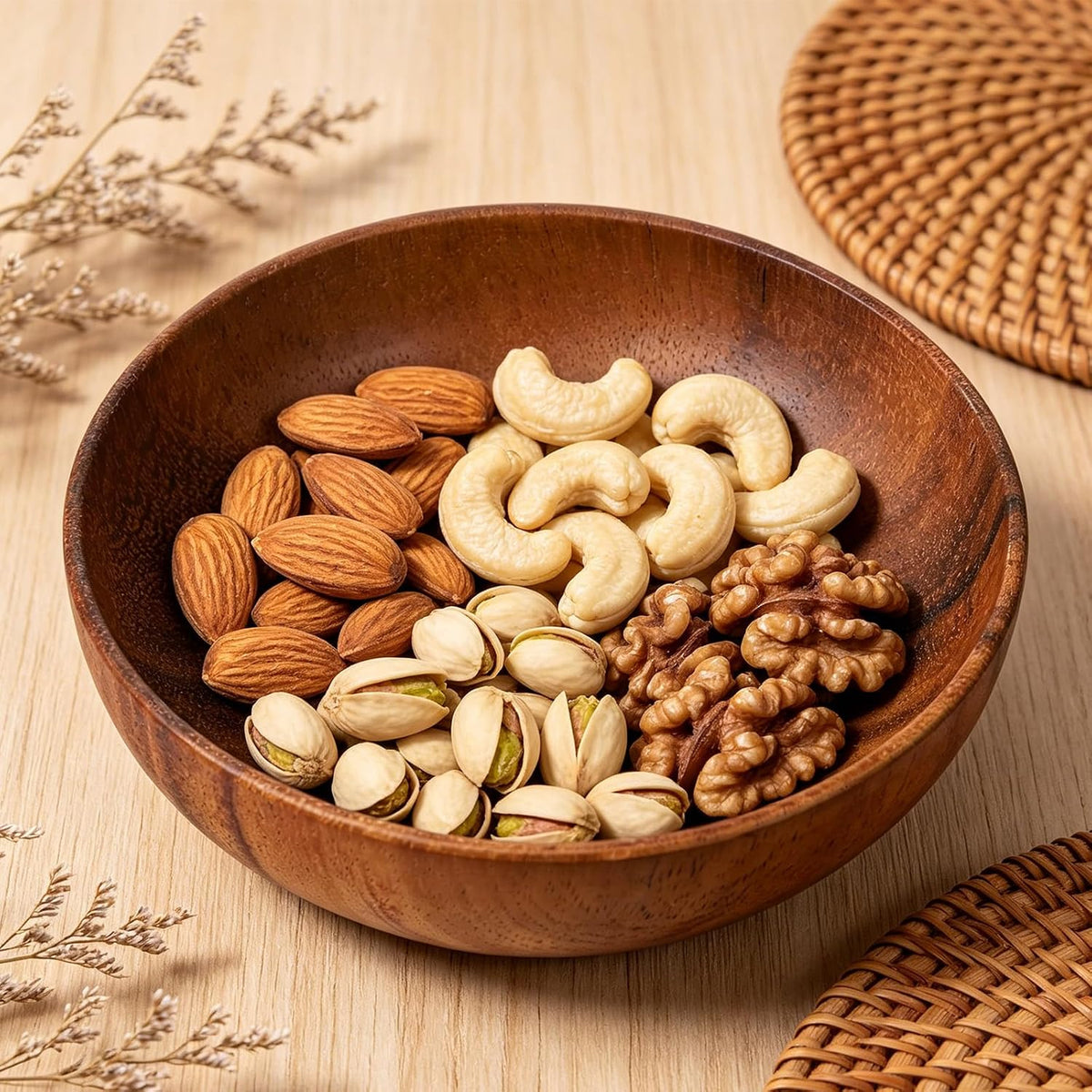 Skrfren 4.7 Inch Acacia Decorative Bowl Round Keys Bowl for Entryway Tabletop Organizer Small Wooden Bowls for Keys, Wallet, Candy, Cookies (4.7" x 4.7" x 1.5")