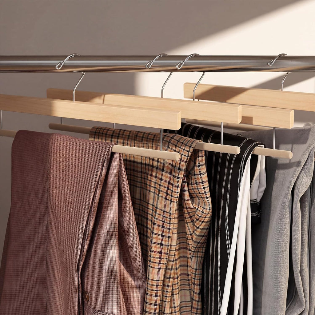 Chunful 10 Pack Wooden Velvet Pants Hangers,Beige