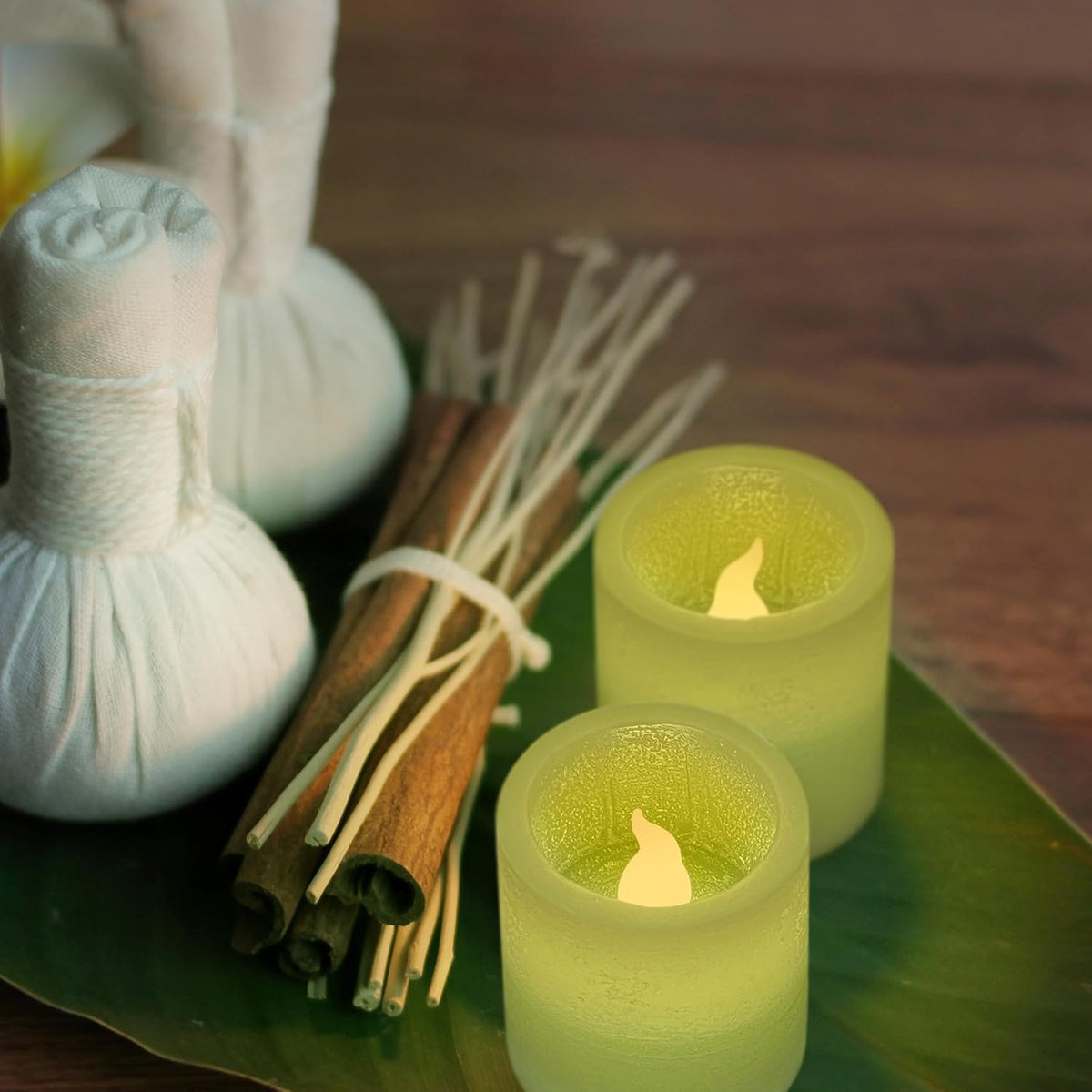 FURORA LIGHTING Green Marble Real Wax Votive LED Candles, 6-Pack
