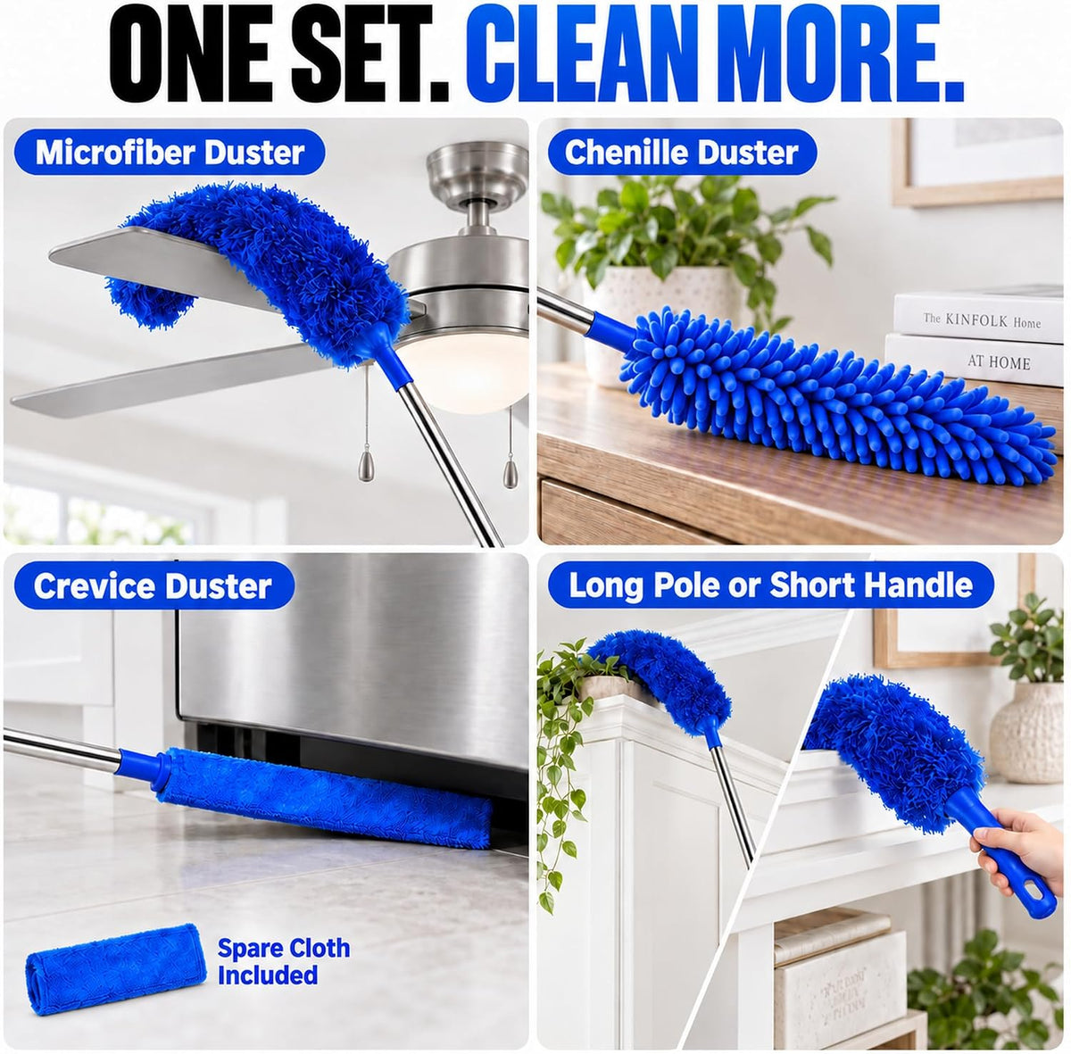 Bendable Microfiber Duster with Extension Pole, Up to 100-Inch Reach