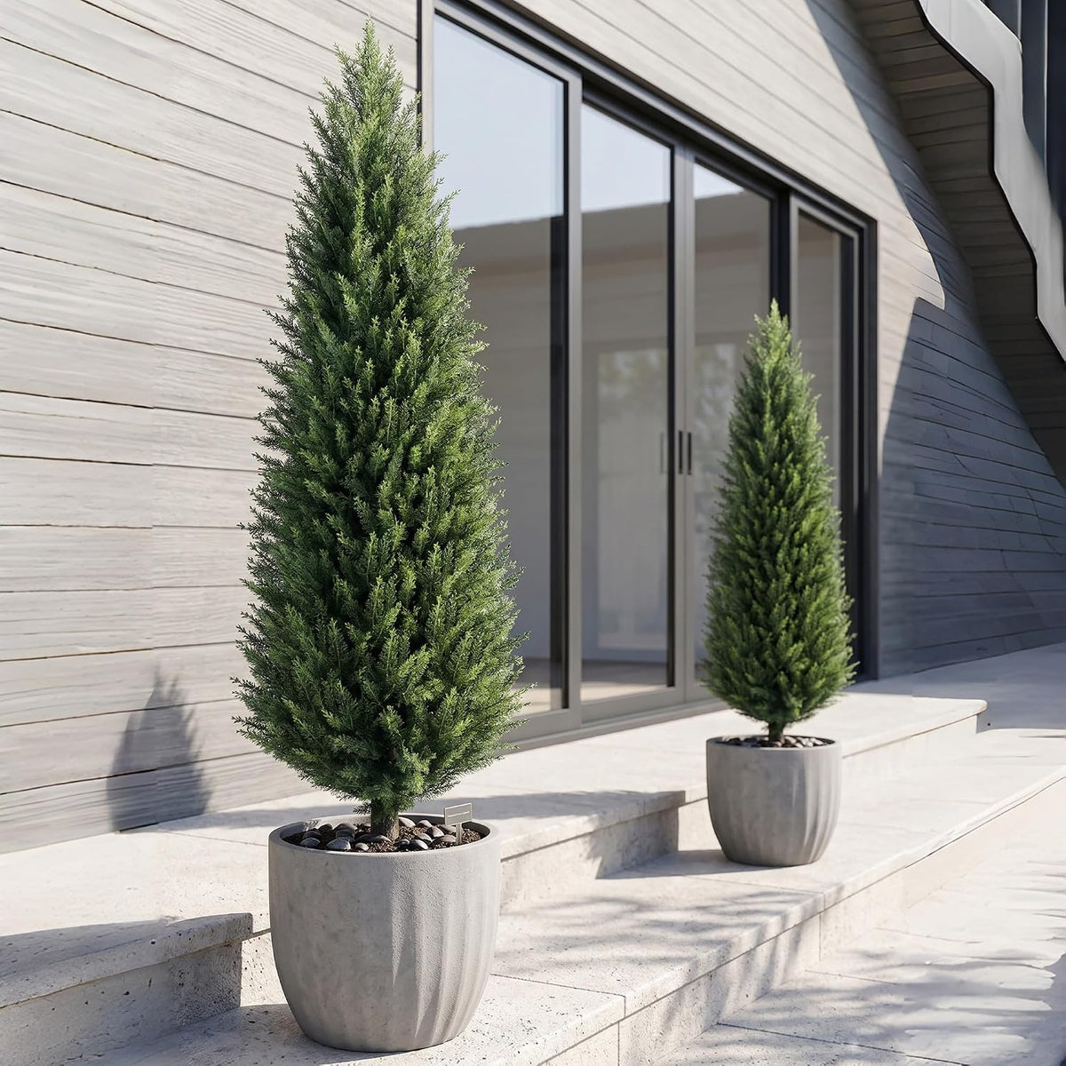 4ft Artificial Cedar Topiary UV Resistant Trees Set of 2 with Ground Spike