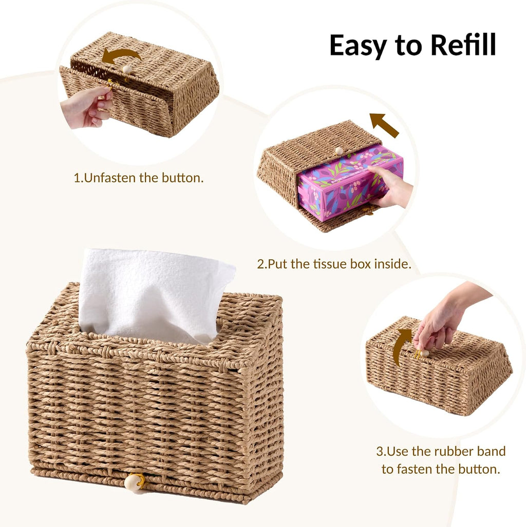 Hand Towel Box Cover, Designed for Kleenex Disposable Hand Towels, Paper Rope Tissue Box for Bathroom, Powder Room, Bedroom (Brown)