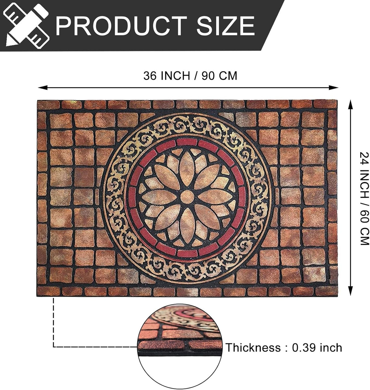 CHICHIC Rectangle Entrance Door Mat Large 24 x 36 Inch High Traffic Area Entry Way Doormat Front Door Rugs Outdoors Heavy Duty Welcome Mat, Non Slip Rubber Back Low Profile for Garage