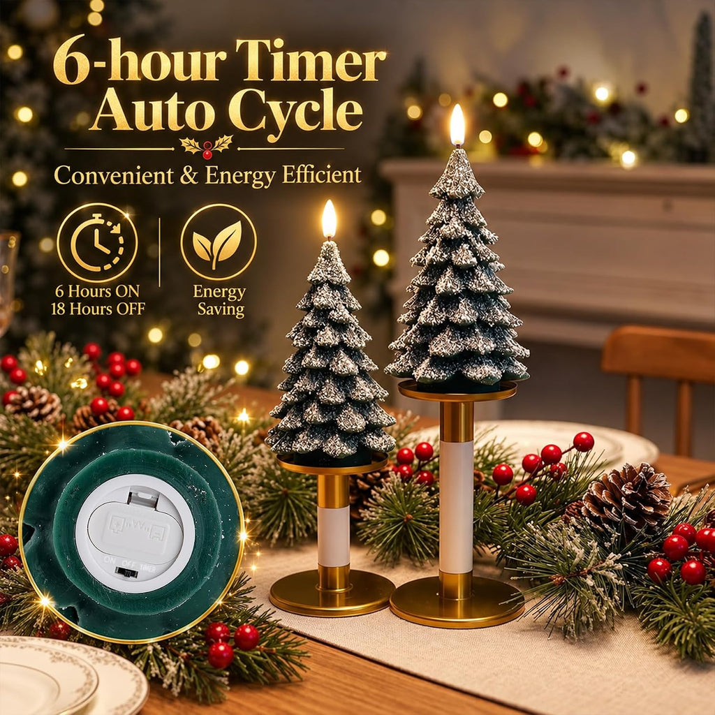 Fanna 2-Pack Real Wax Christmas Tree Shaped LED Candles with Snow Covered