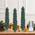 JOIONE Flameless Christmas Tree Taper Candles with Remote Set of 3, Green