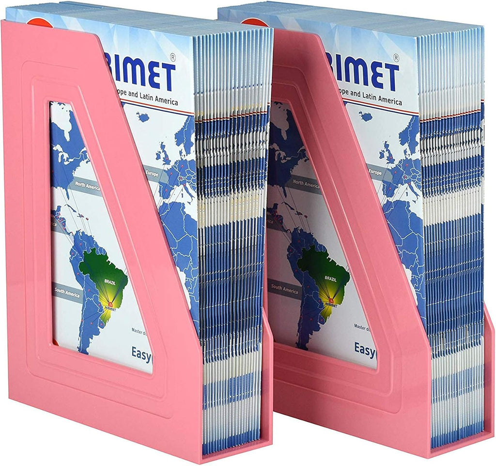 Acrimet Magazine File Holder, Vertical Desk Organizer, Solid Pink, 2 Pack