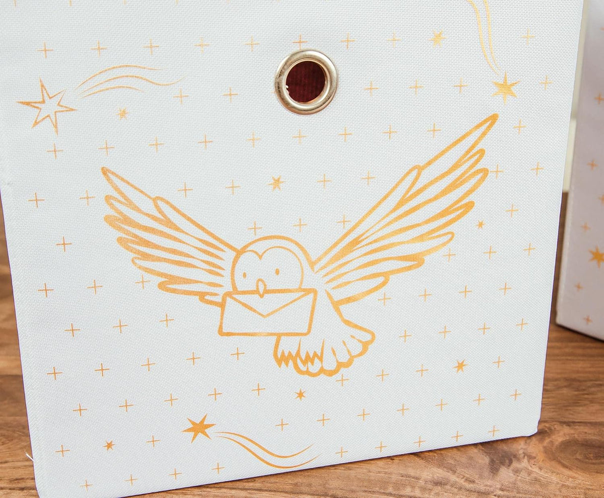 Ukonic Harry Potter Hedwig 11-Inch Storage Bin Cube Organizers, Set of 2 | Fabric Basket Container, Cubby Cube Closet Organizer | Wizarding World Gifts And Collectibles