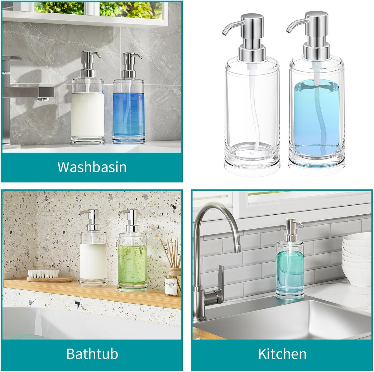 Clear Plastic Soap Dispenser, Set of 2, 10 oz