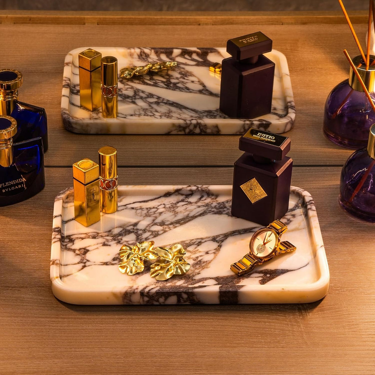 Calacatta Viola Marble Tray, Elegant Natural Stone, Large (12"x 8")