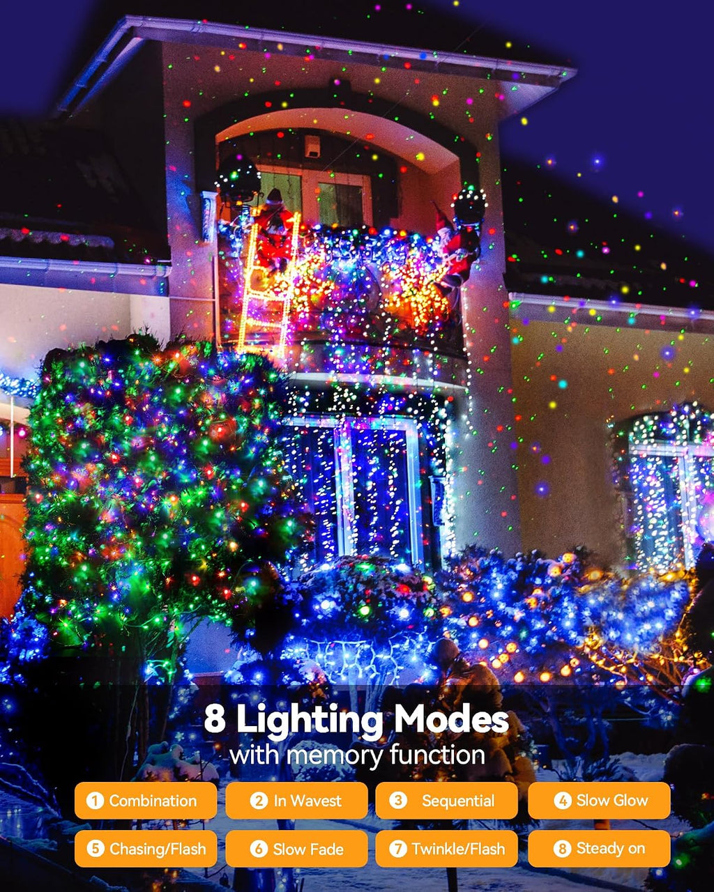 Blingstar Christmas Lights Colored String Lights 33 Ft 100 LED Waterproof Multicolor Twinkle Lights 8 Modes 30 V Plug in Fairy String Lights for Indoor Outdoor Xmas Tree Bedroom Garden Party Decor