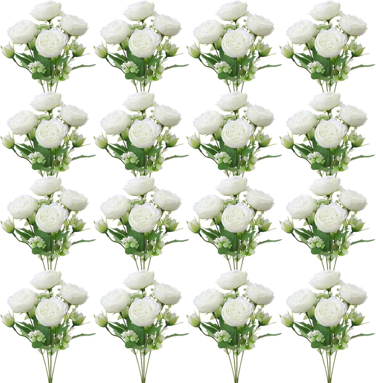 16 Pack White Peonies Artificial Flowers, Fake Silk Hydrangea Bouquet for Bridal Wedding Home Table Decor Reusable Dining Opening Ceremony Birthday Arrangement Faux Floral