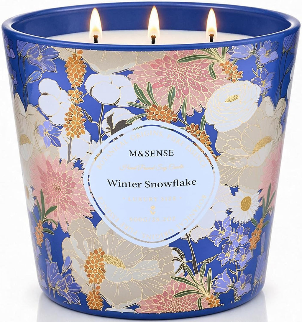 M&SENSE Winter Snowflake Scented Candle, Large 28.2oz Natural Soy Wax