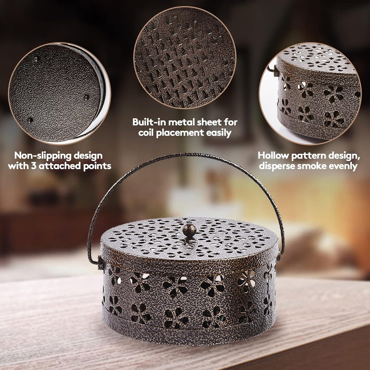 4 Pieces Mosquito Coil Holder Incense Coil Burner Indoor Outdoor Camping Use Portable Mosquito Repellent Coil Holder Incense Burner Holder (Bronze Blossom)
