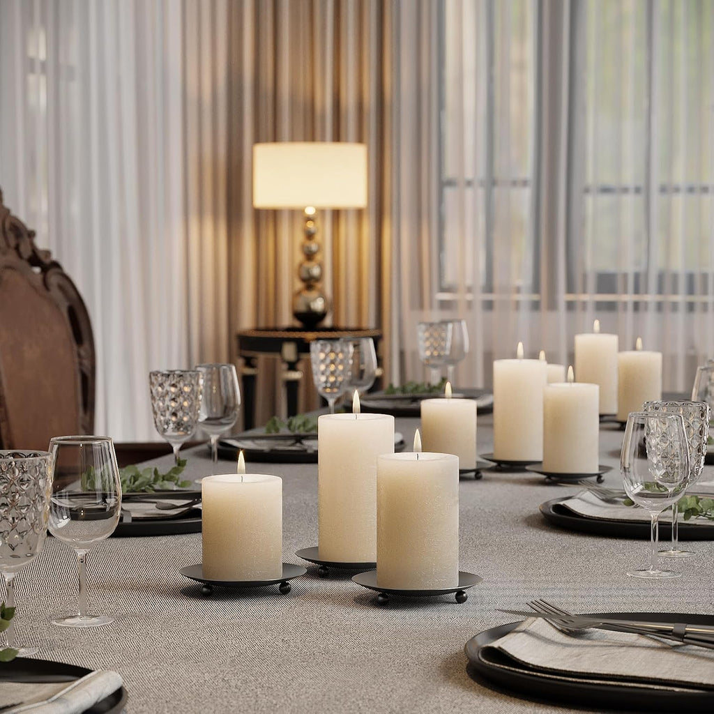 Apsways Black Pillar Candle Holders, 4 inch Metal Candle Plate Set of 2