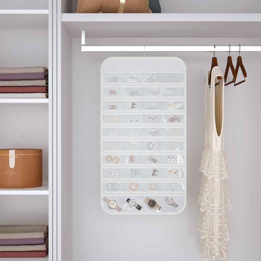 Double-Sided Hanging Jewelry Organizer for Necklaces Earrings, 2-Pack White