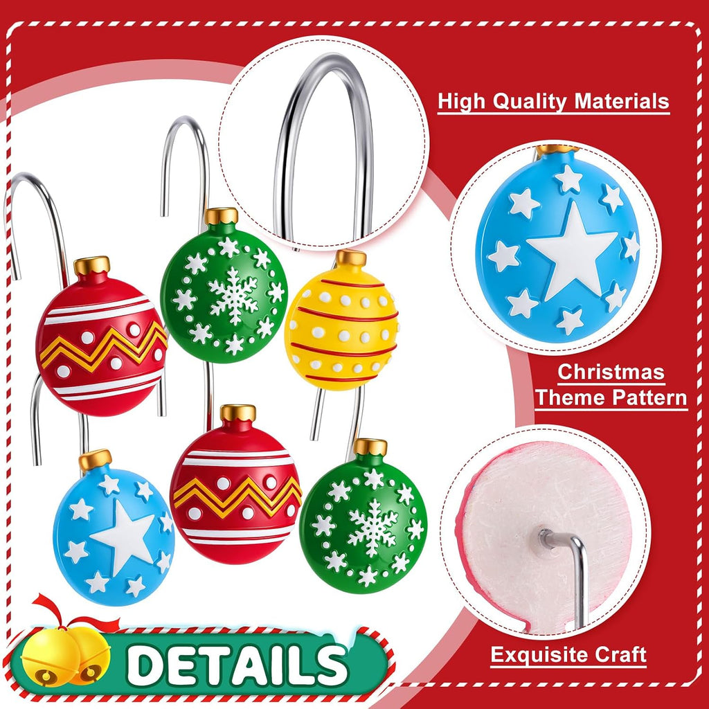 Yungyan 12 Pcs Christmas Shower Curtain Hooks Snowflake Curtain Hangers